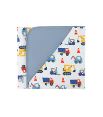 DREAMHALO blue car blanket folded for easy nursery storage and cuddles.