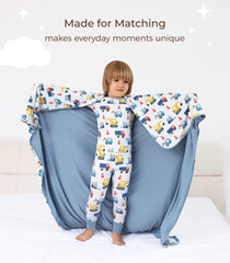 DREAMHALO blue car blanket swaddle-ready for cozy newborn security.