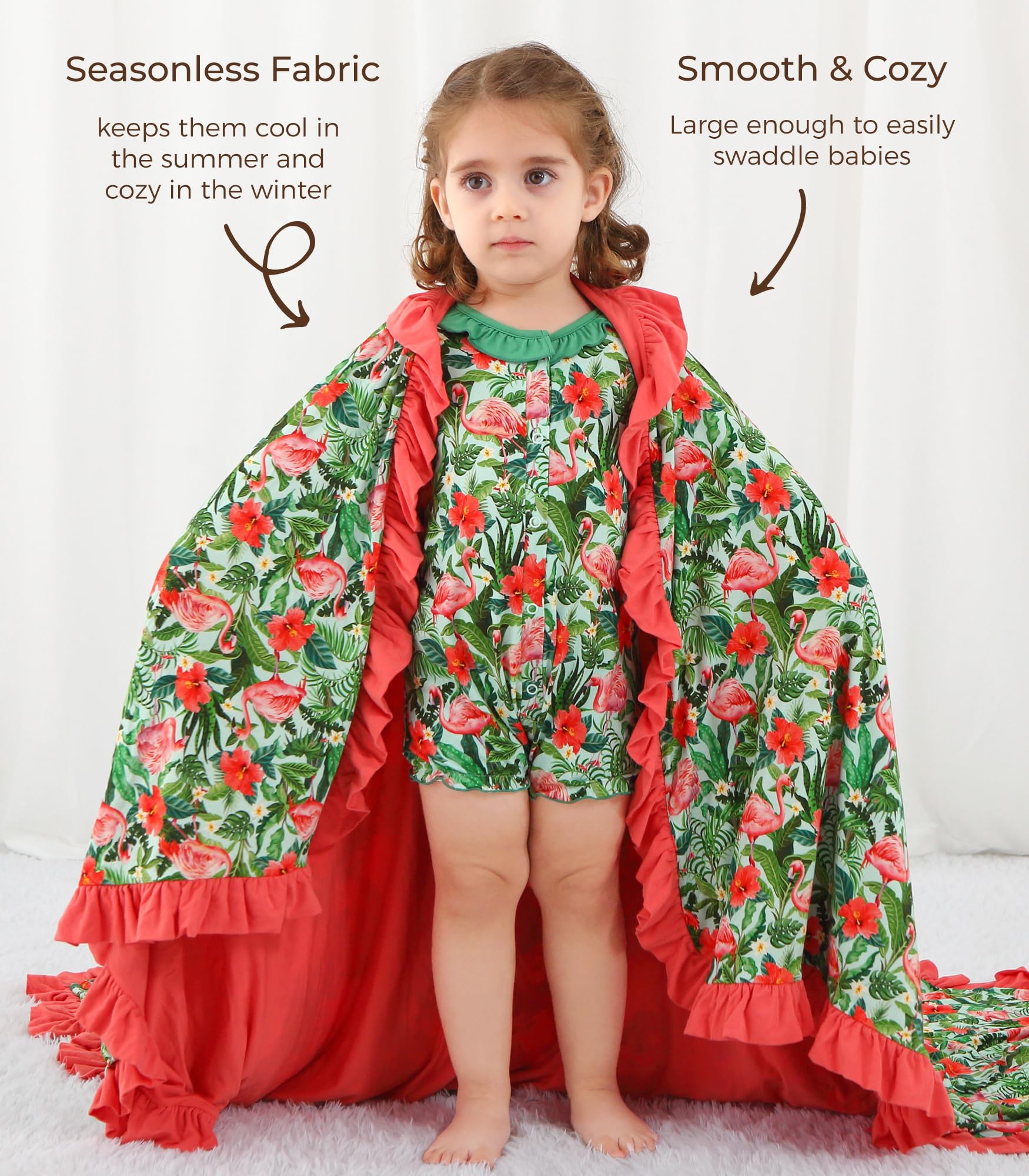DREAMHALO Flamingo blanket on crib highlights breathable cooling fabric for hot sleepers