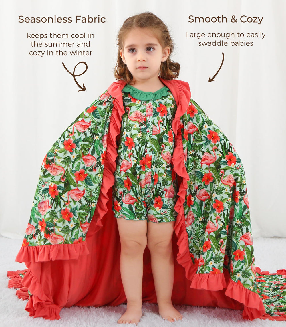 DREAMHALO Flamingo blanket on crib highlights breathable cooling fabric for hot sleepers