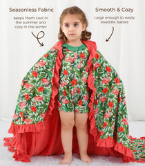 DREAMHALO Flamingo blanket on crib highlights breathable cooling fabric for hot sleepers
