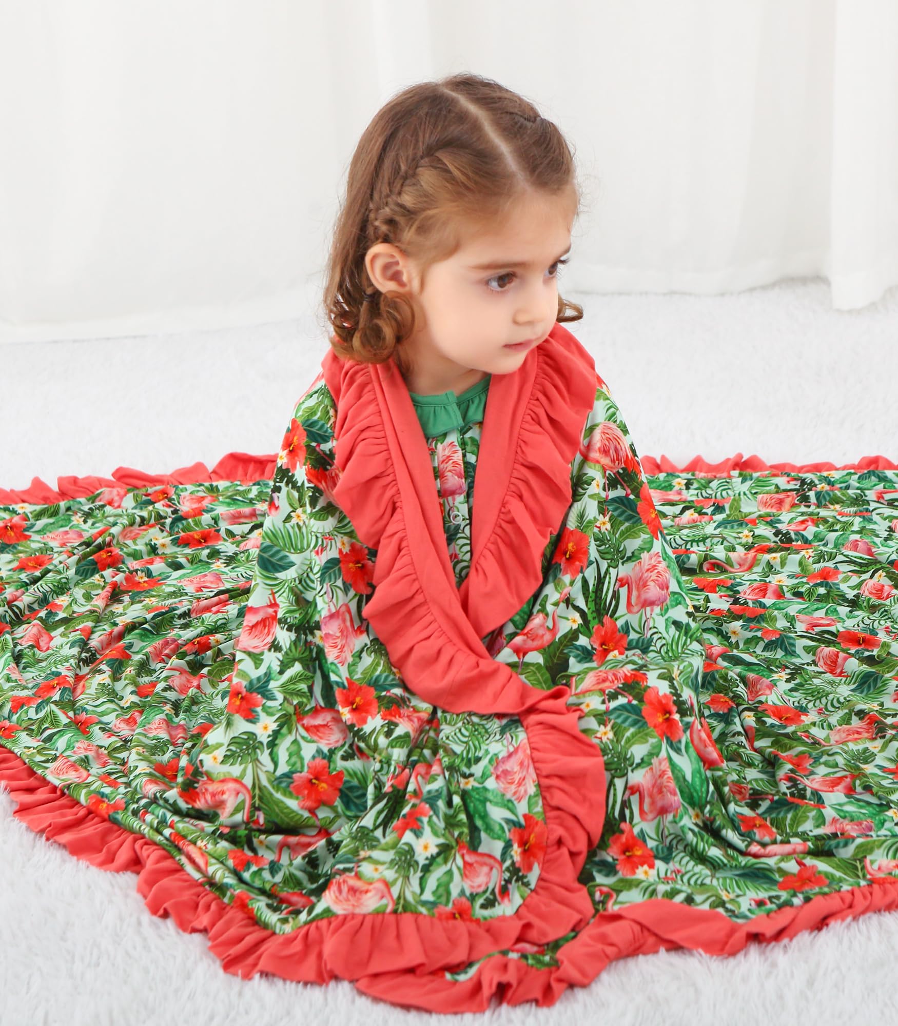 DREAMHALO Flamingo blanket reinforced seams emphasize durability and long-lasting wear