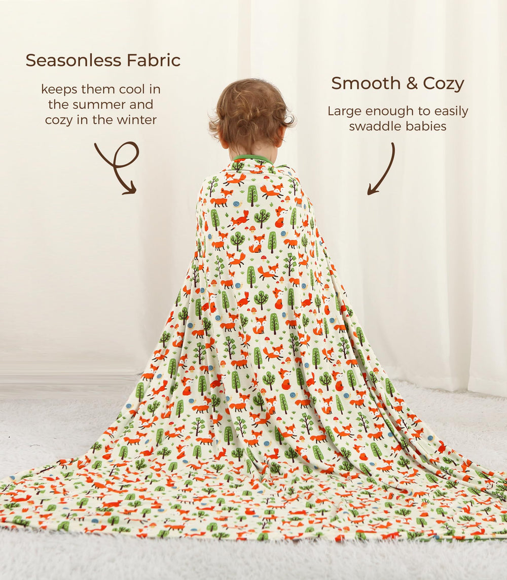 DREAMHALO Little Fox blanket used as swaddle provides gentle wrapping warmth.
