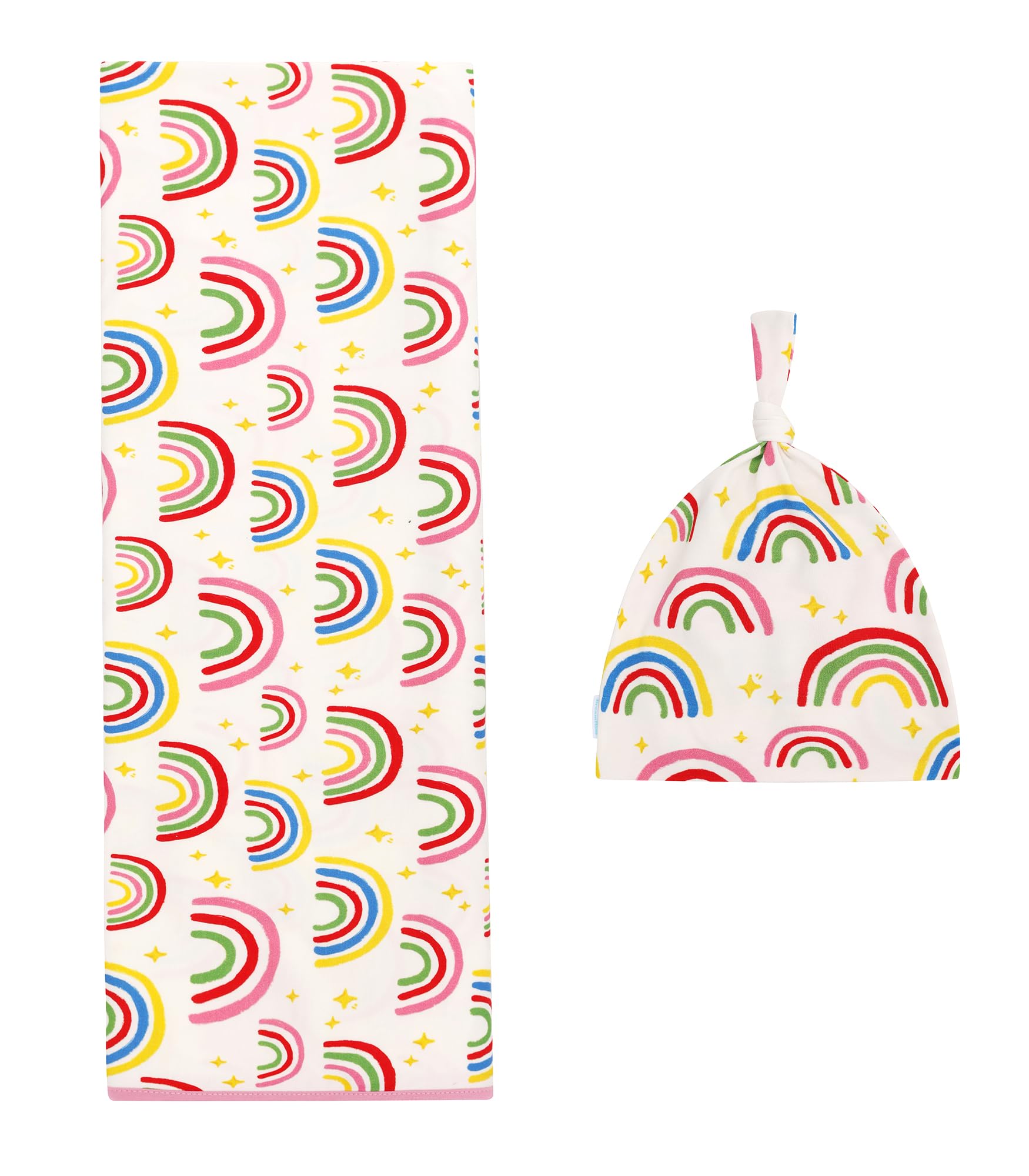DREAMHALO rainbow design swaddle blanket brings playful style and calm for baby.