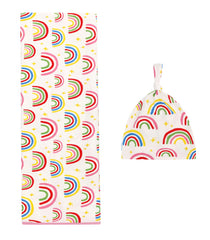 DREAMHALO rainbow design swaddle blanket brings playful style and calm for baby.