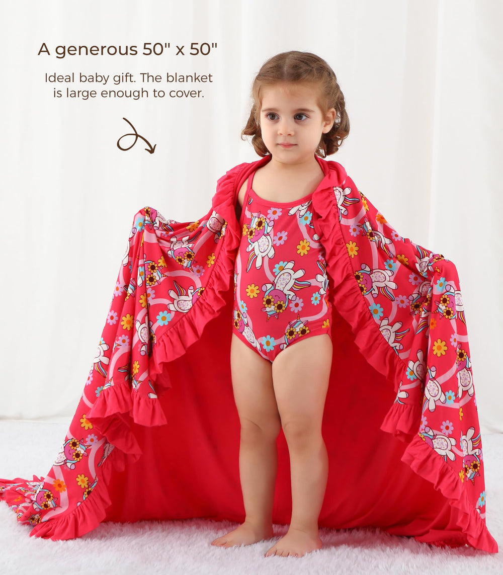 DREAMHALO pink unicorn blanket design conveys cute nursery style