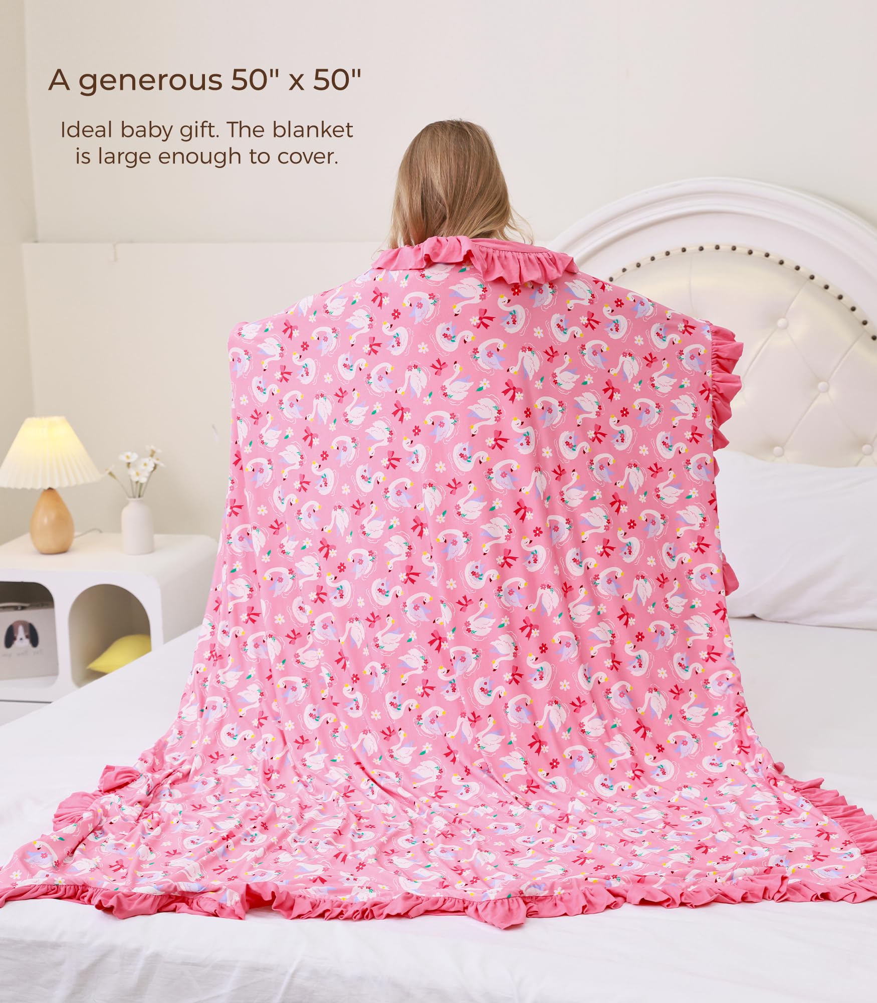 DREAMHALO premium baby blanket shown with toddler use illustrates long-lasting coverage.