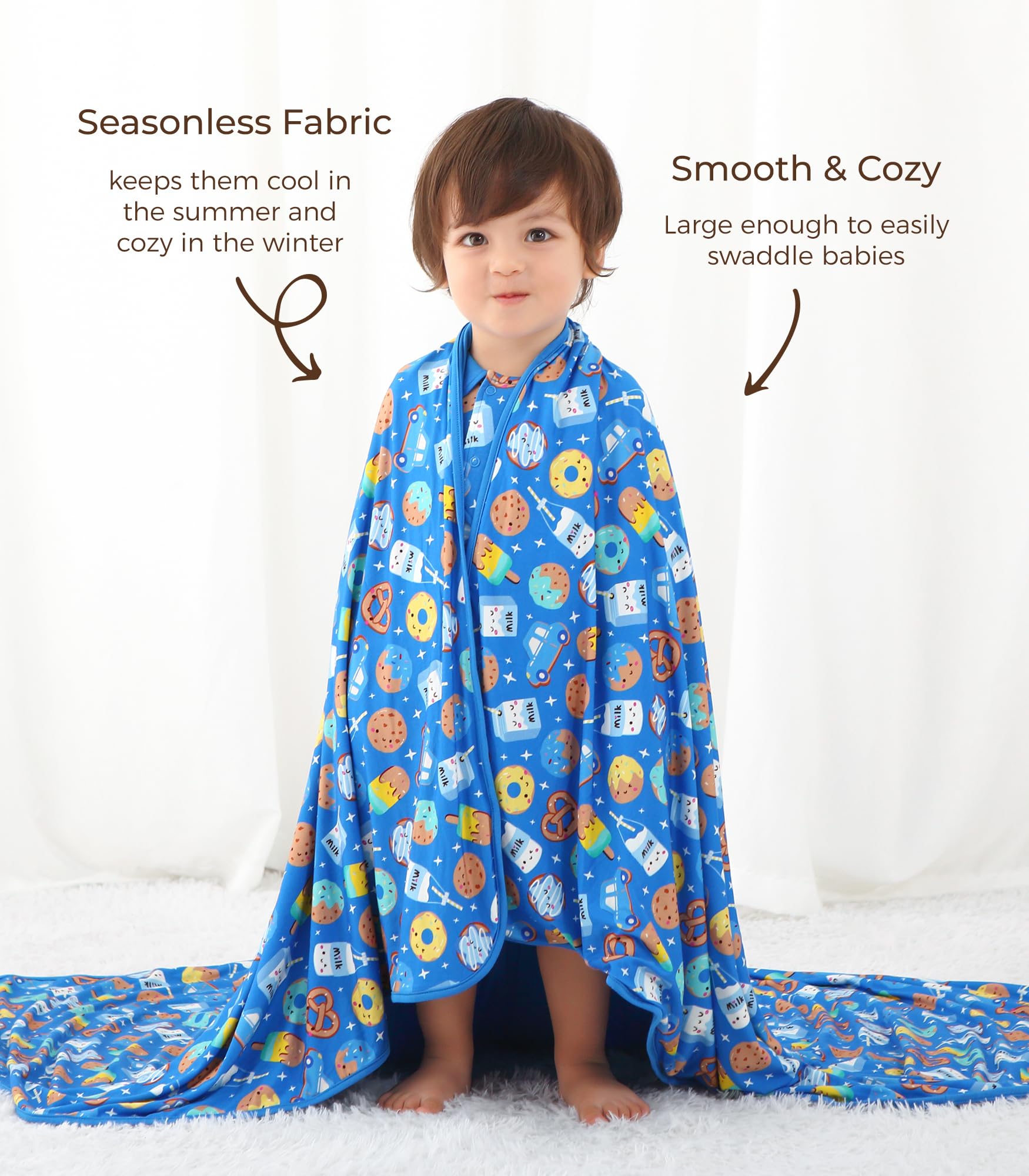 DREAMHALO premium bamboo baby blanket nursery scene emphasizes large 50x50 size for growing kids