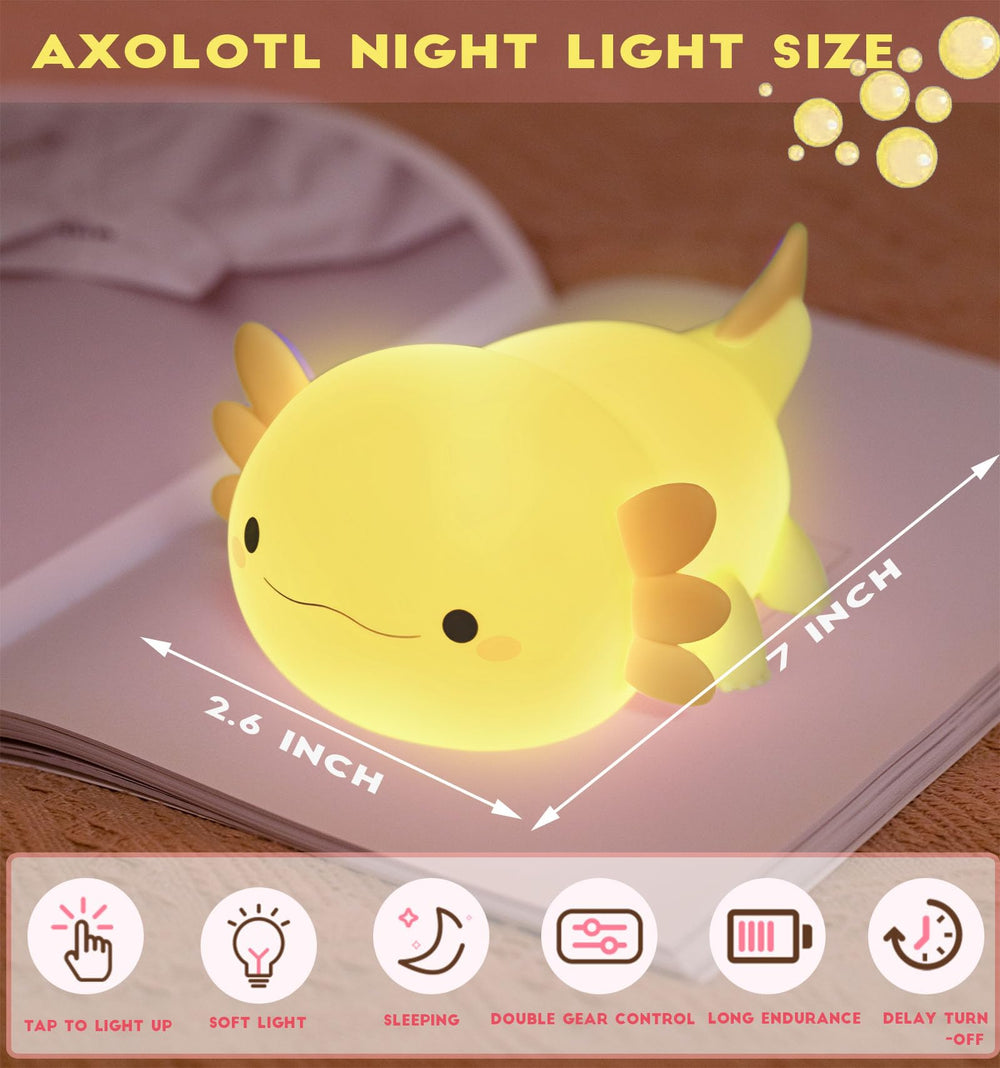Dreaming My Dream Axolotl Night Light with adjustable brightness suits any mood.
