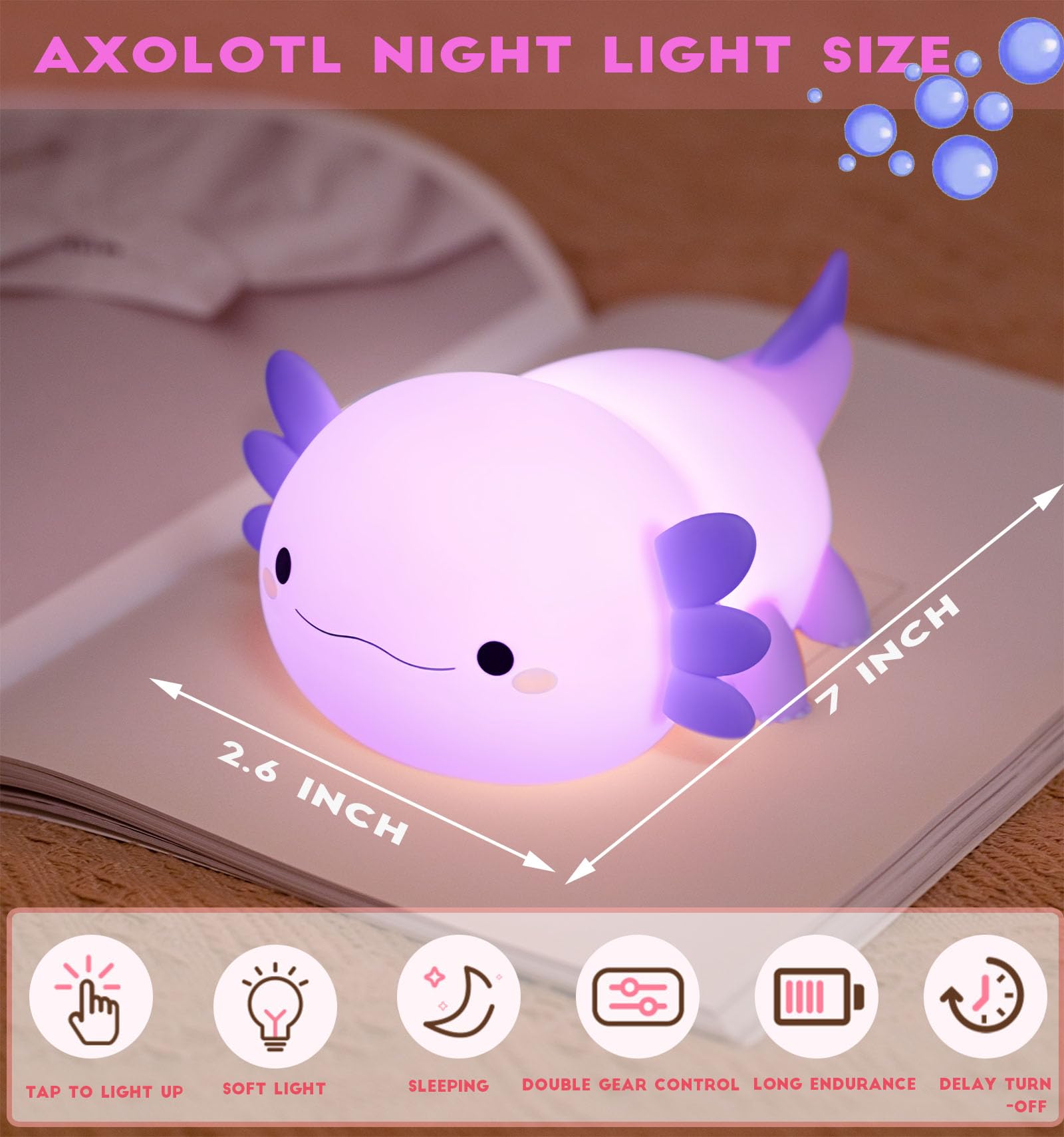 DREAMING MY DREAM axolotl night light is kneadable for tactile play.