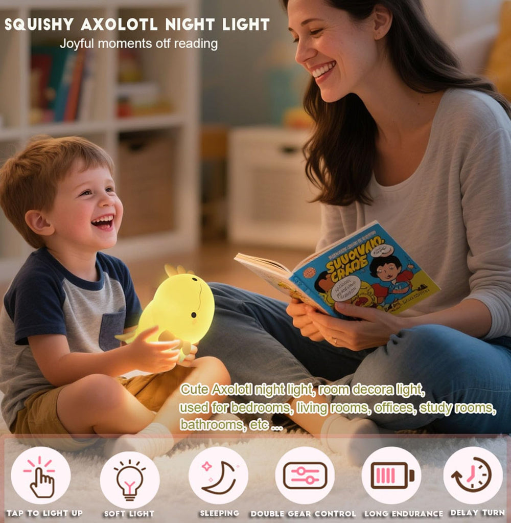 Dreaming My Dream Axolotl Night Light is portable for camping or desk use.