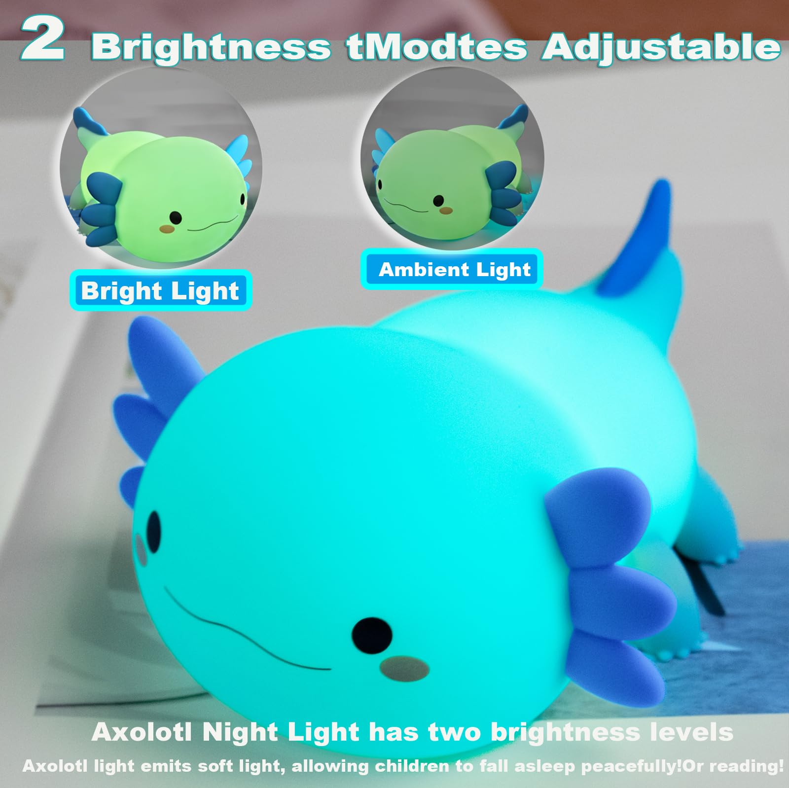DREAMING MY DREAM Axolotl night light in soft silicone safe to touch and knead.