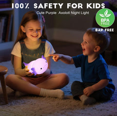 DREAMING MY DREAM axolotl night light features a 20-minute timer for sleep routines.