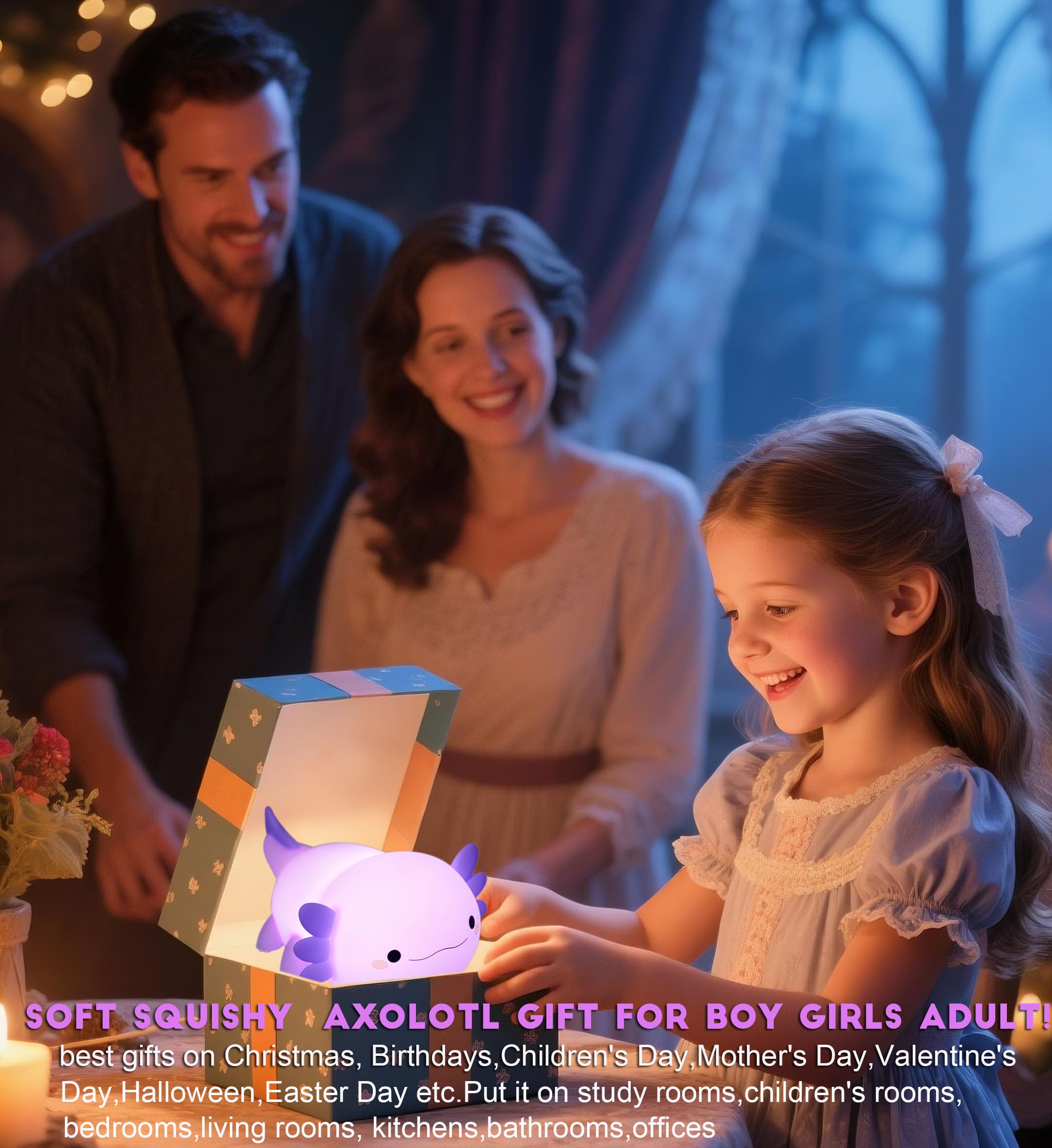 DREAMING MY DREAM axolotl night light includes USB cable and user manual.