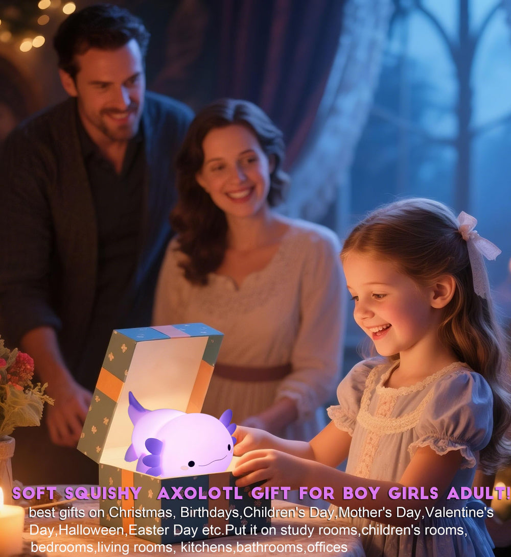 DREAMING MY DREAM axolotl night light includes USB cable and user manual.
