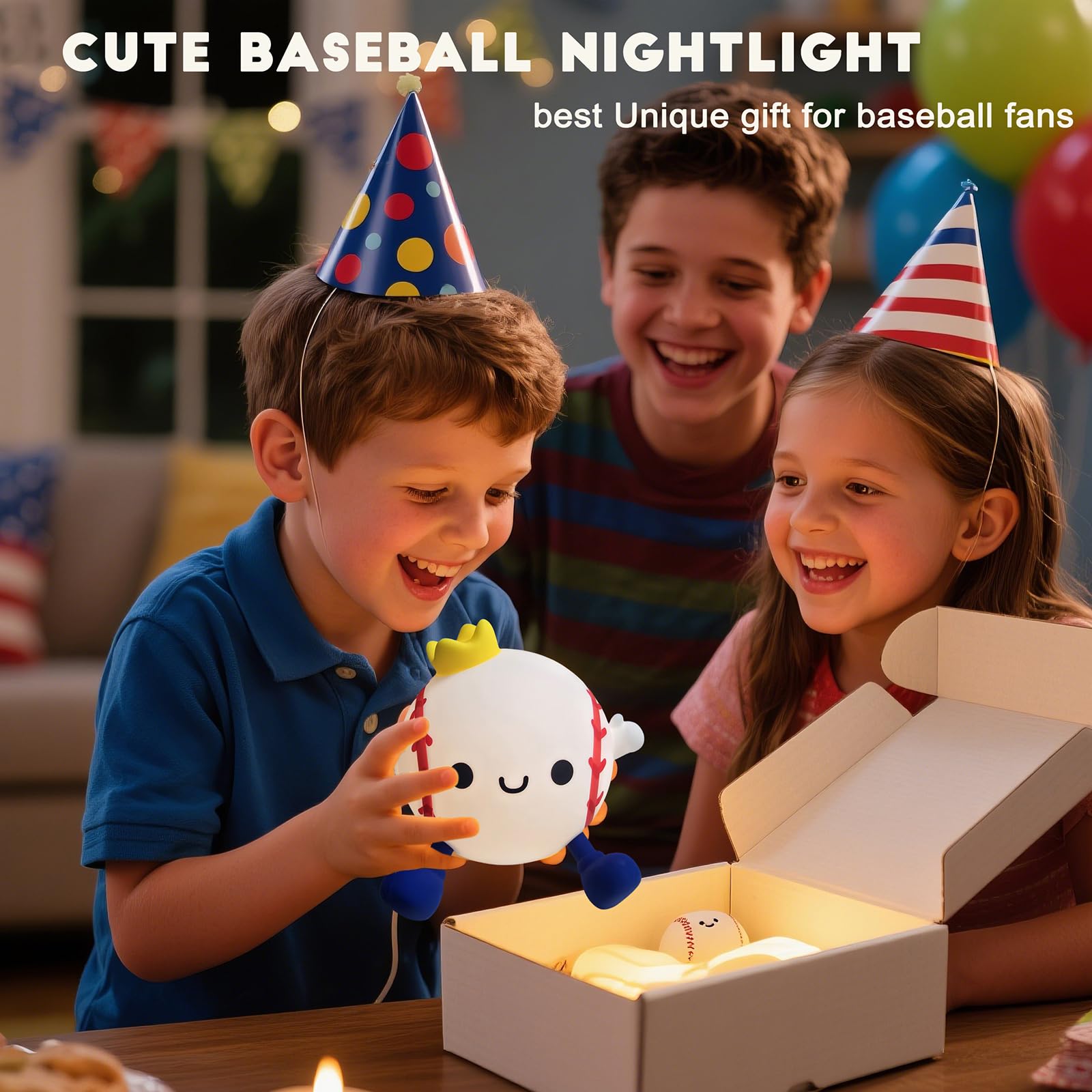 DREAMING MY DREAM 20-minute timer baseball night light helps kids fall asleep more calmly.