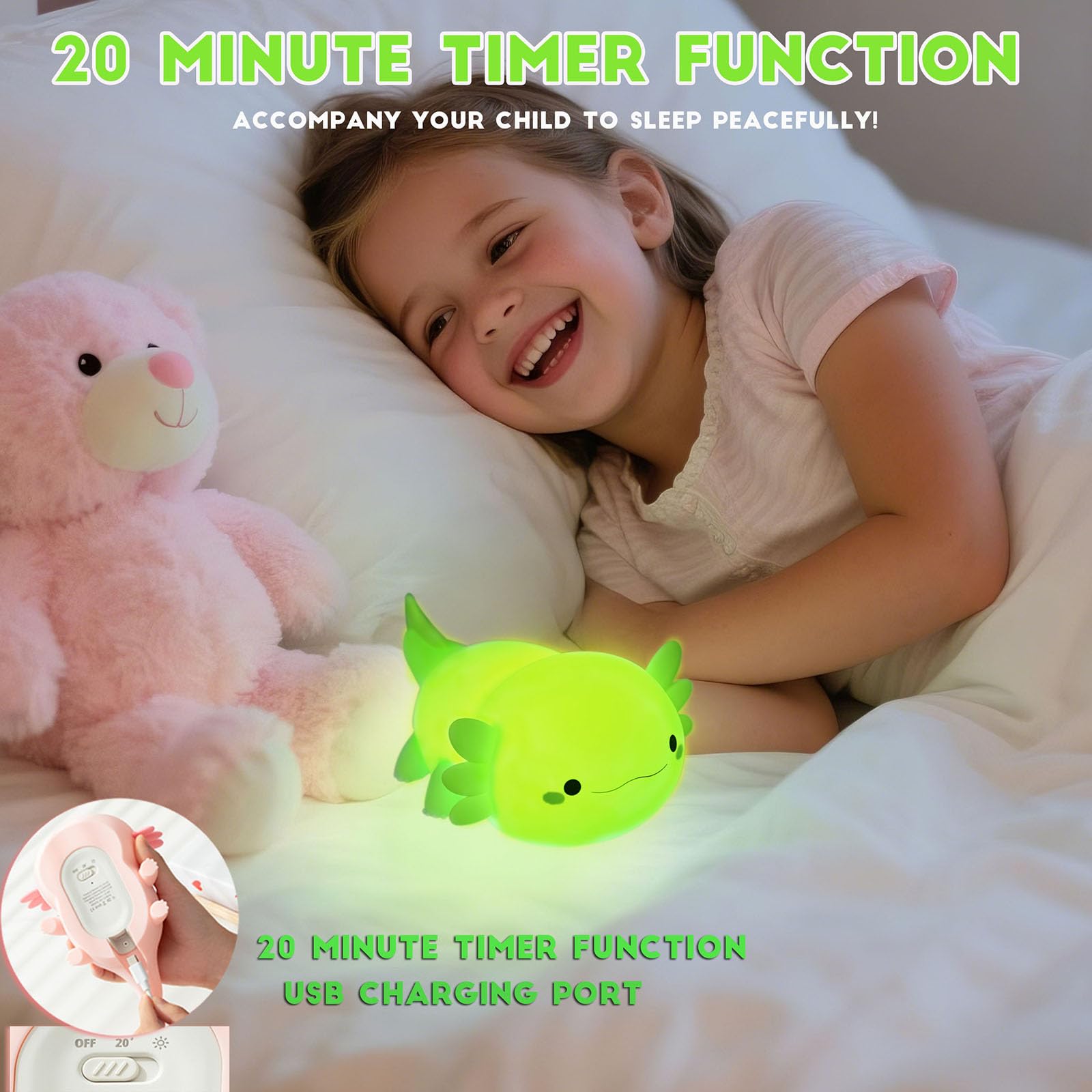 DREAMING MY DREAM Axolotl lamp in soft silicone adds cute room decor and soft lighting.