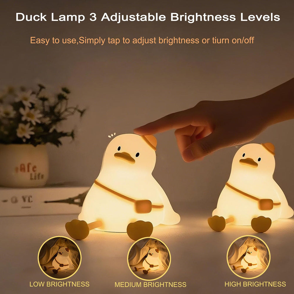 DREAMING MY DREAM duck night light closeup silicone emphasizes kneadable, tactile silicone.