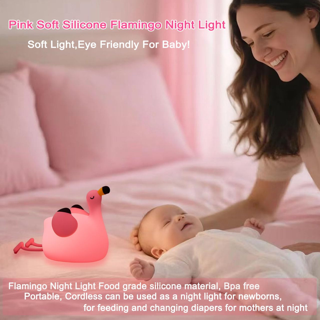 Dreaming My Dream Flamingo Night Light brightness control demonstrates three adjustable levels.