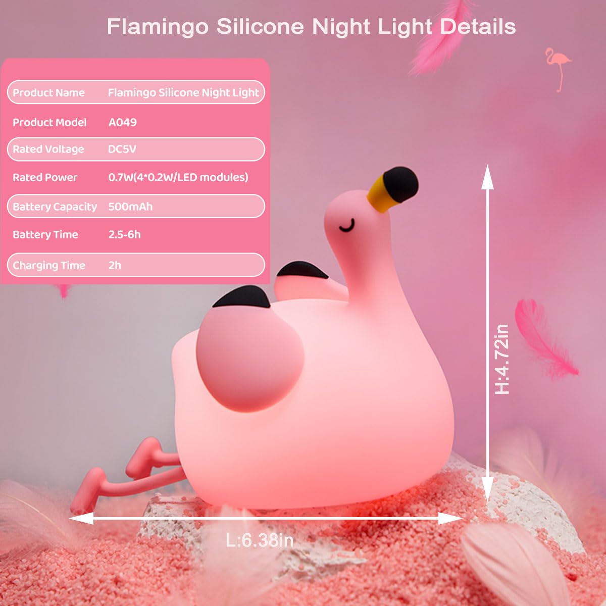 Dreaming My Dream Flamingo Night Light soft silicone close-up highlights kneadable texture.