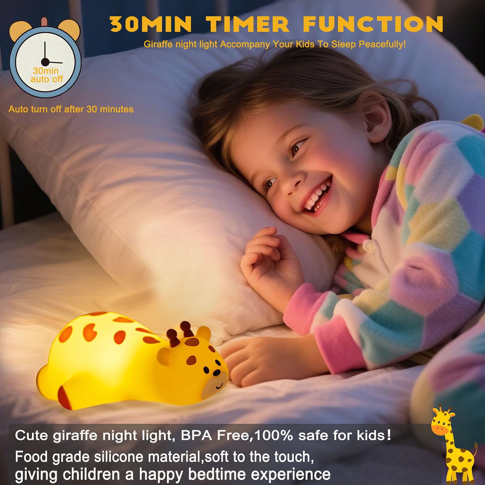DREAMING MY DREAM giraffe night light shows three brightness levels for customizable kid-friendly lighting