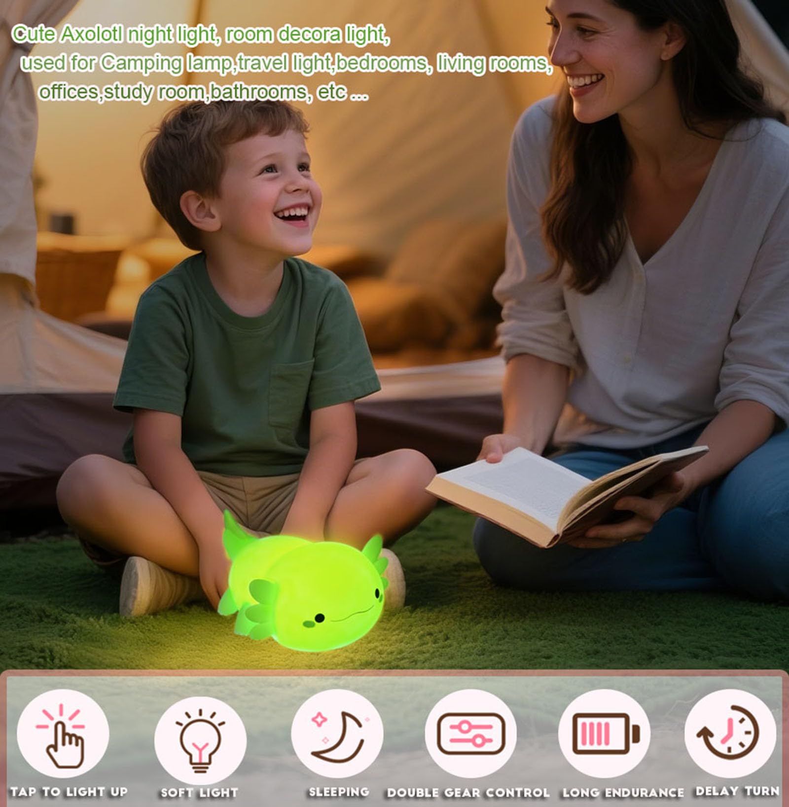 DREAMING MY DREAM Rechargeable Axolotl lamp with long-lasting battery for cordless use.
