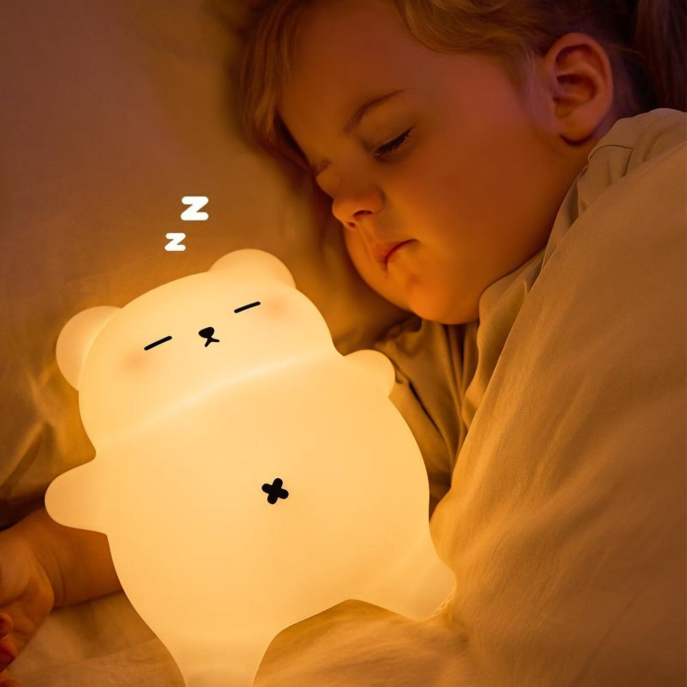 DREAMING MY DREAM snoring bear night light closeup with gentle warm glow for bedtime comfort.