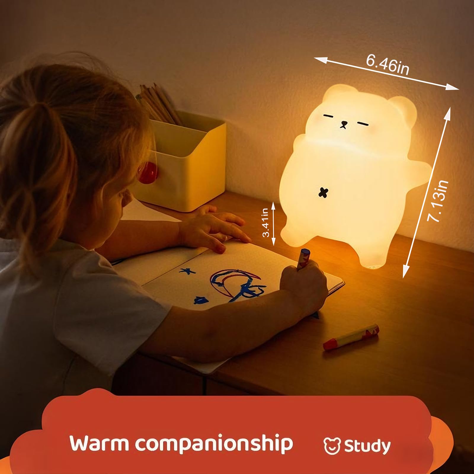 DREAMING MY DREAM snoring bear night light silicone safe materials emphasize kid friendly design.