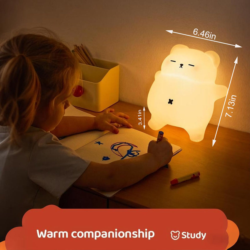 DREAMING MY DREAM snoring bear night light silicone safe materials emphasize kid friendly design.