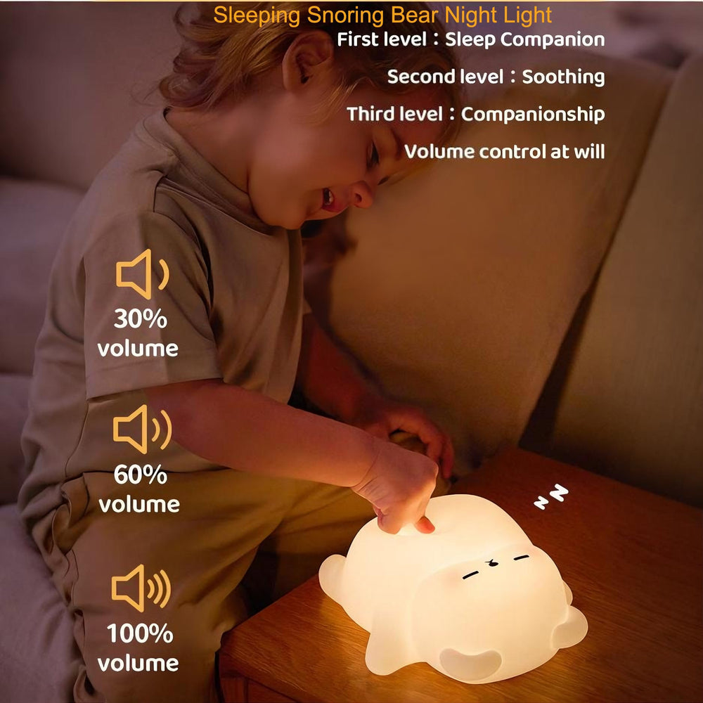 DREAMING MY DREAM snoring bear night light USB-C rechargeable design for portable use.