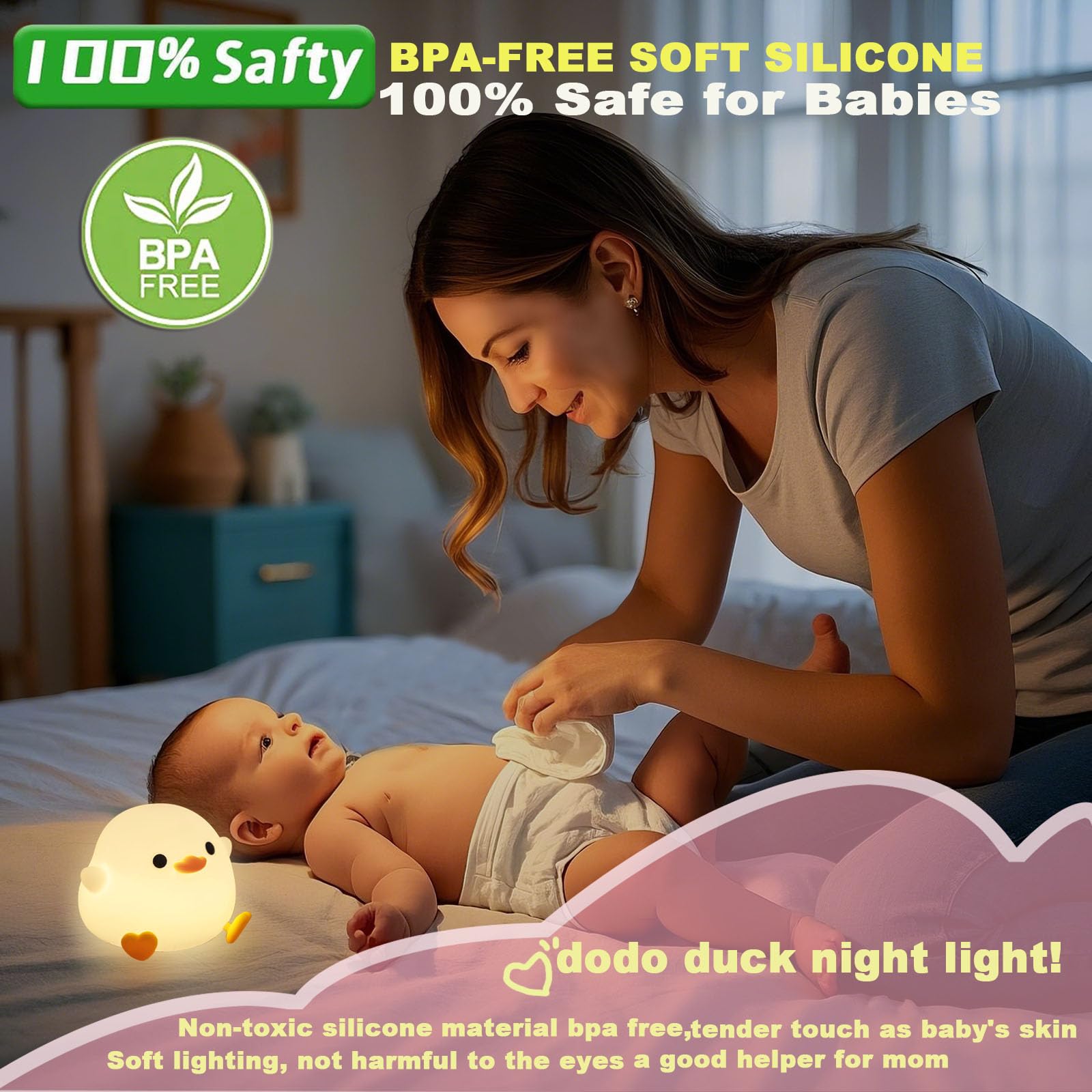 DREAMING MY DREAM silicone duck lamp BPA-free creates safe, squishy bedside lighting