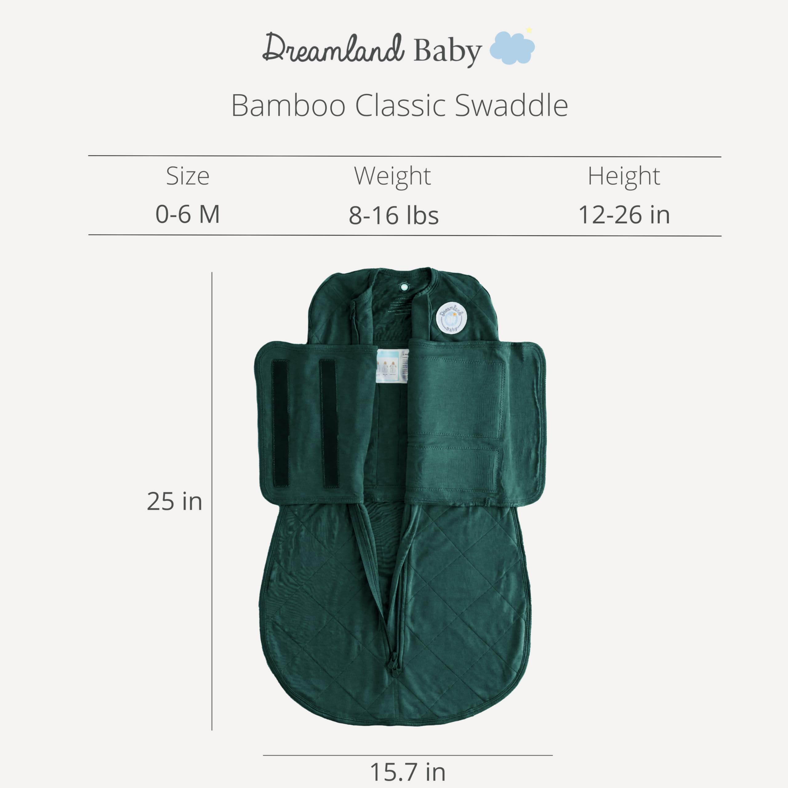 Dreamland Baby bamboo viscose swaddle forest on baby with gentle support.