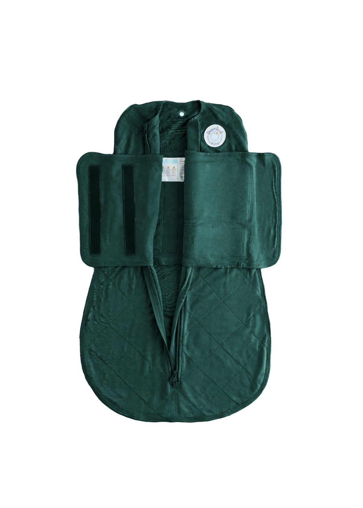 Dreamland Baby bamboo viscose swaddle forest with built-in band for secure sleep.