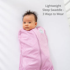 Dreamland Baby swaddle mauve one-arm-out option supports transition