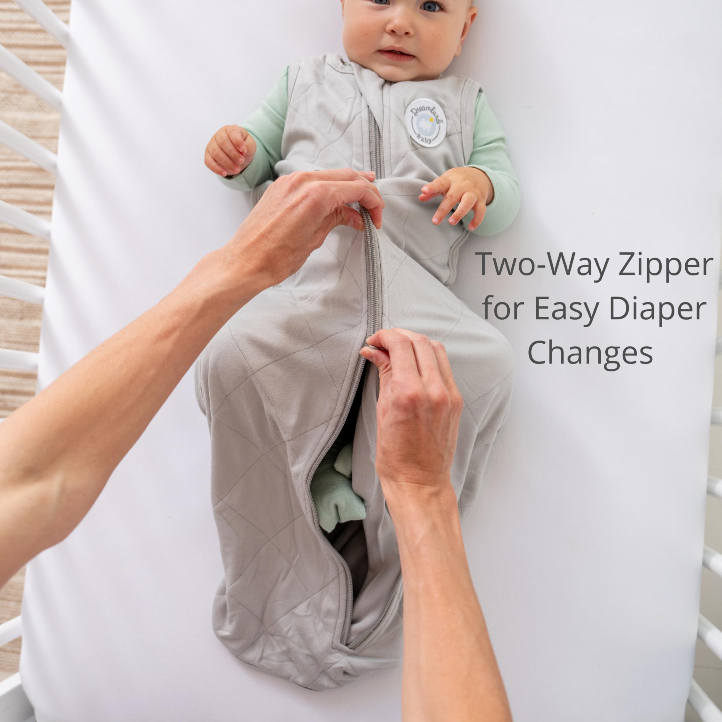 Dreamland Baby Sleep Sack diamond weave closeup emphasizes breathable, lightweight warmth for cozy nights