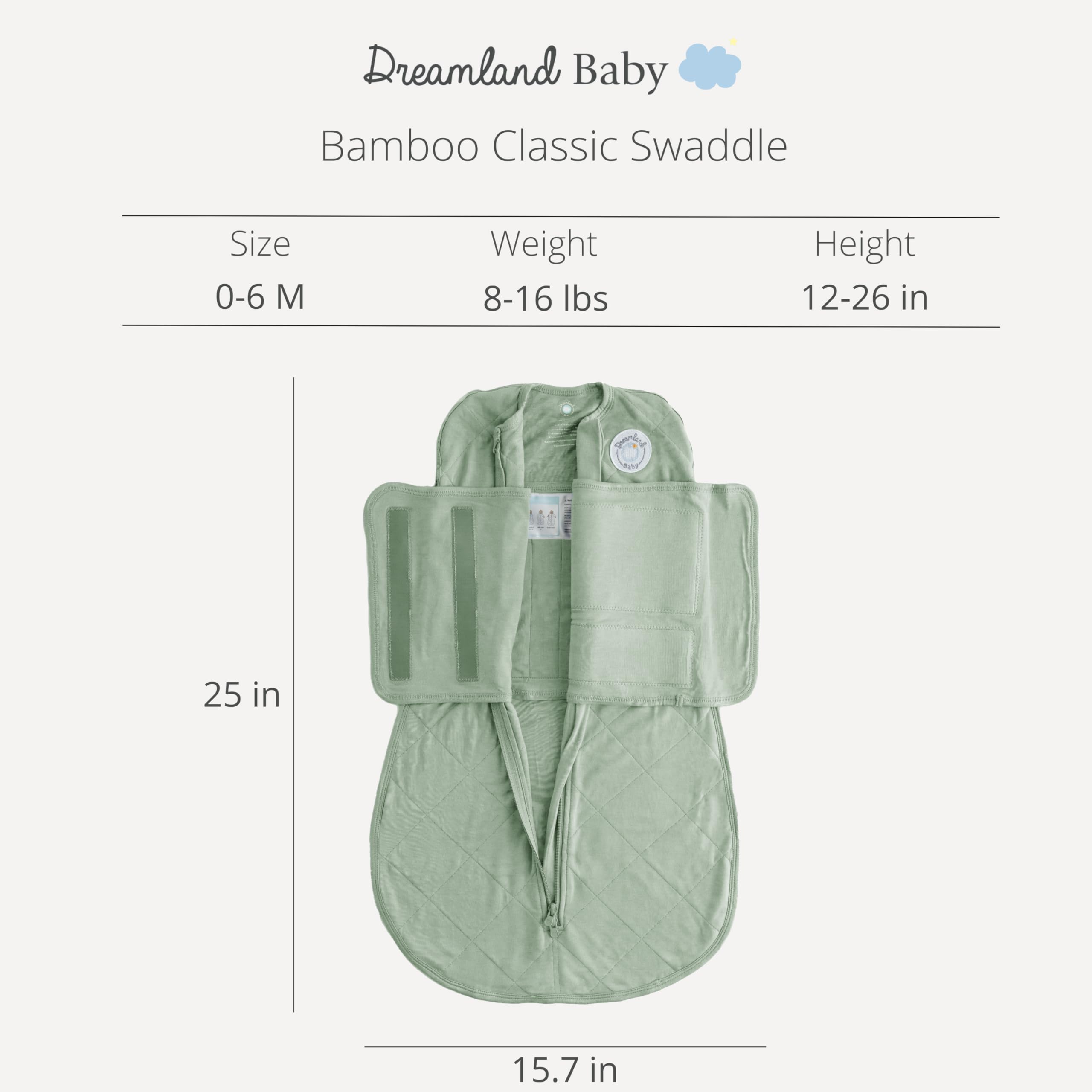 Dreamland Baby Viscose Swaddle Sage two-way zipper enables quick diaper changes