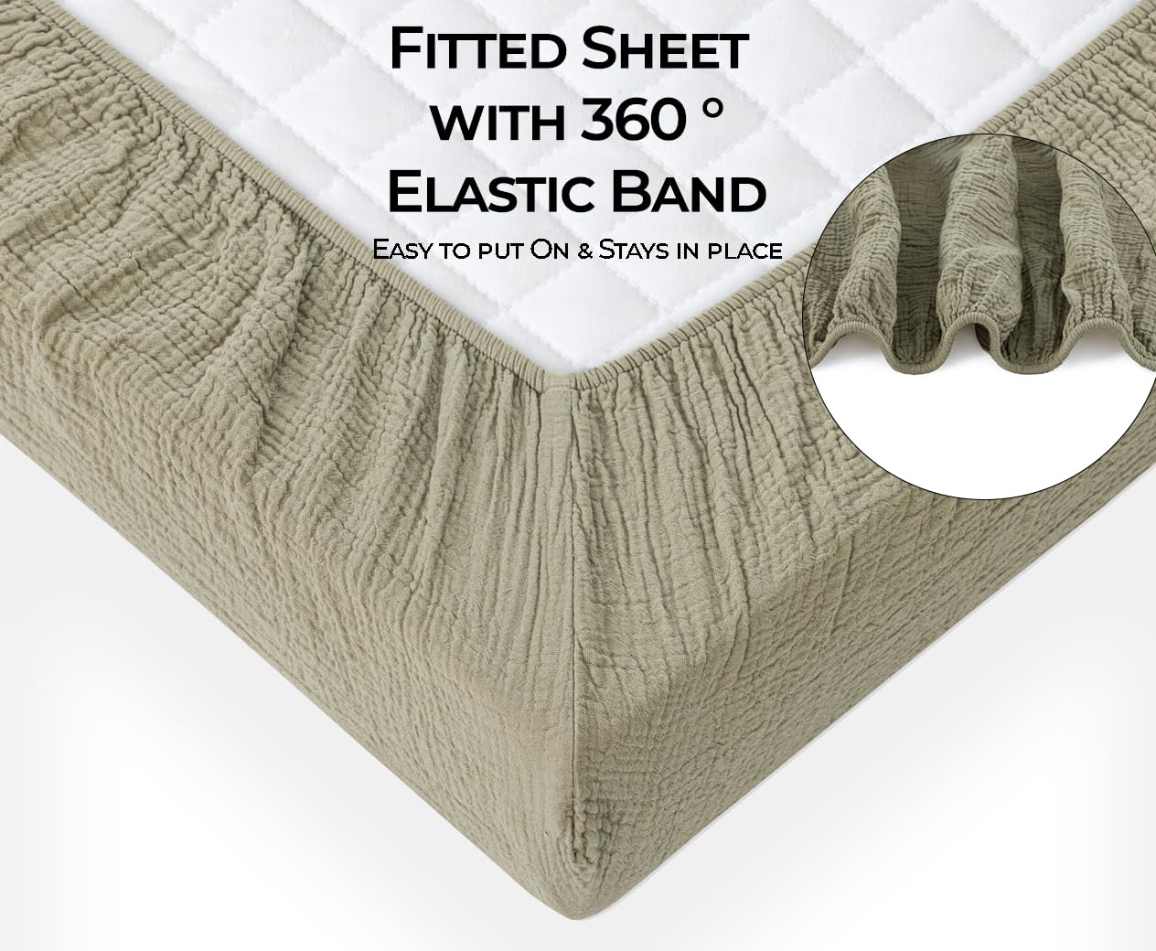 Dreamology cotton sheets feature unisex design in olive and ecru