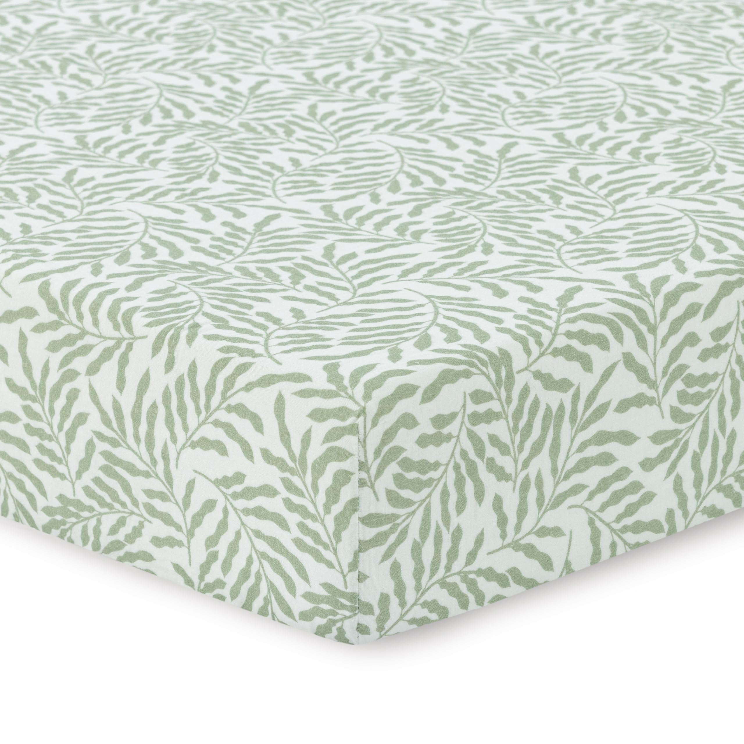 Dreamology Leaves muslin crib sheet packaged for gifting with breathable fabric