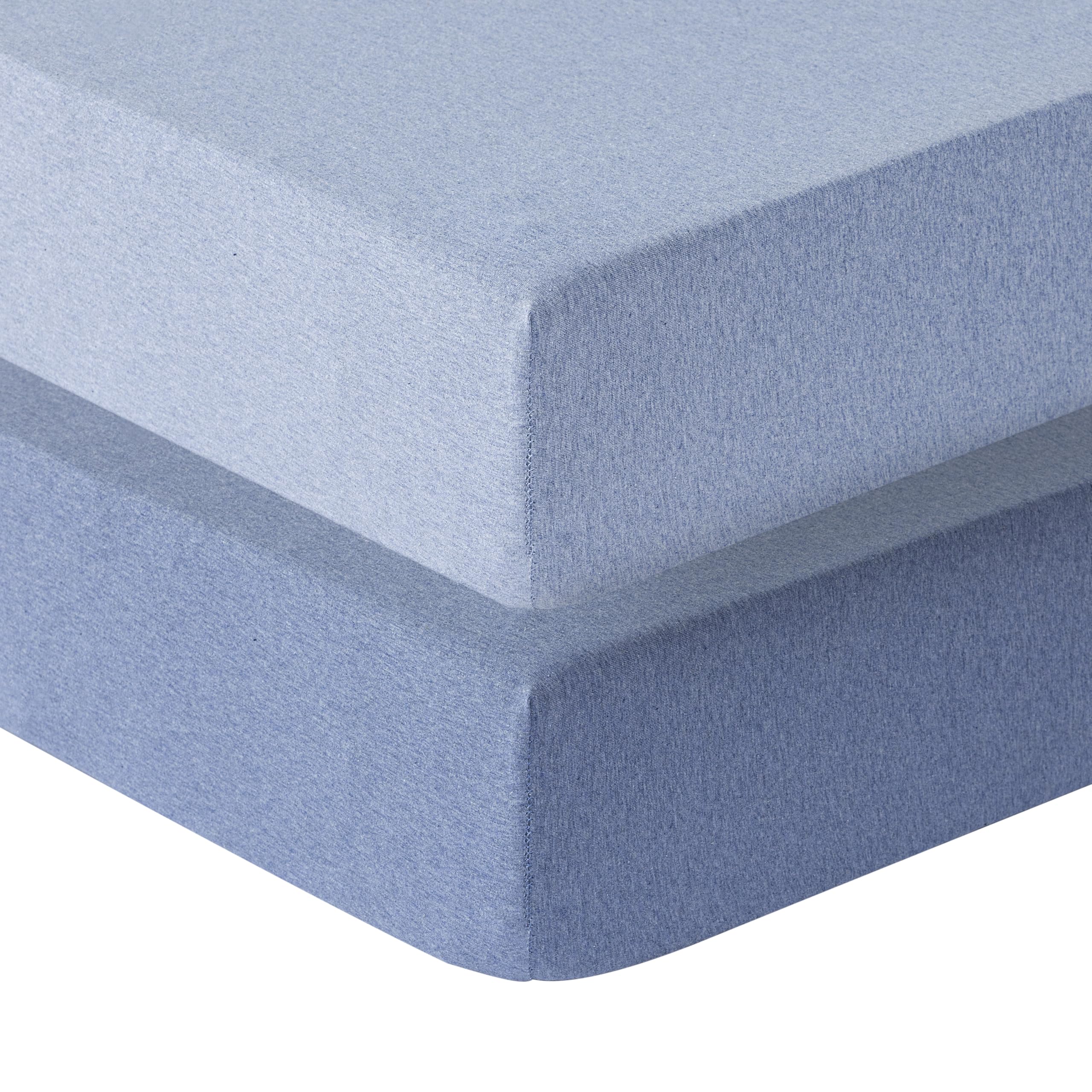 Dreamology mini crib sheets denim blue pack—soft cotton comfort for baby sleep.