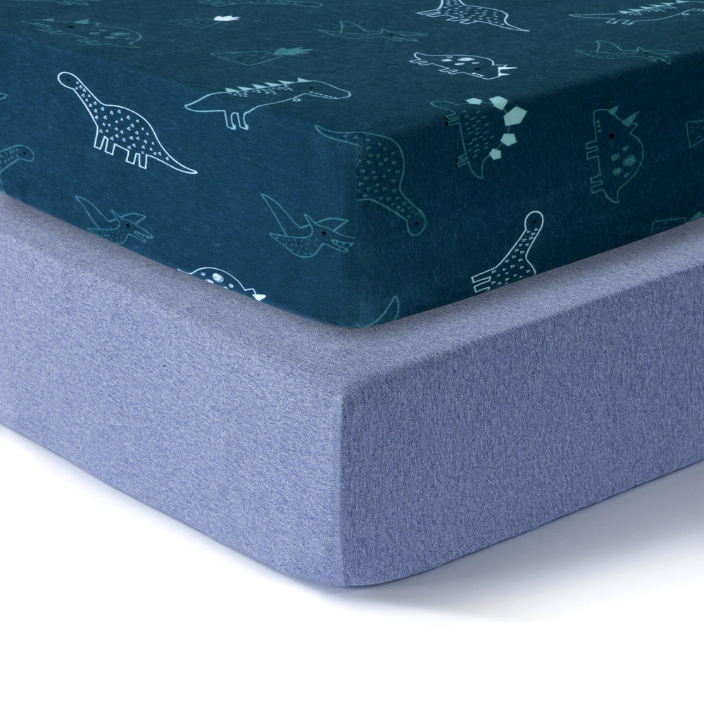 Dreamology mini crib sheets 24x38 Dino pattern offer soft, breathable sleep surface.