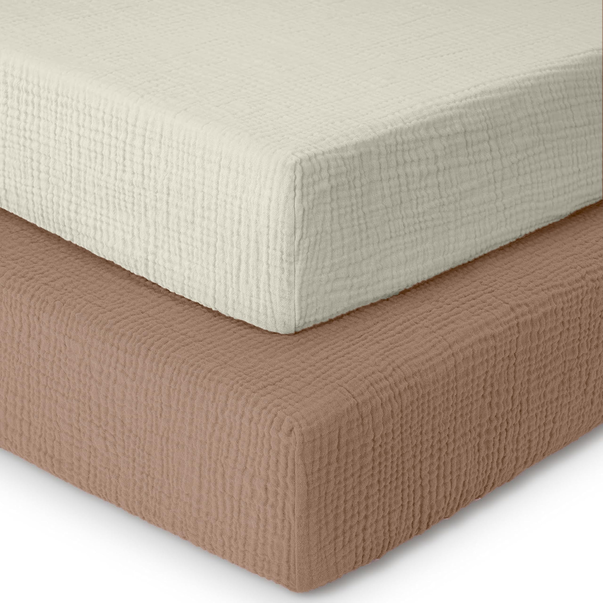 Dreamology Muslin crib sheets pack shot showing soft two-pack for baby comfort