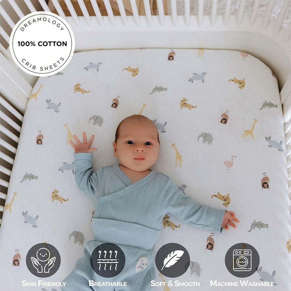 Dreamology Pack and Play Sheets with fitted corner demonstrates secure fit for mini cribs and pack-n-plays.