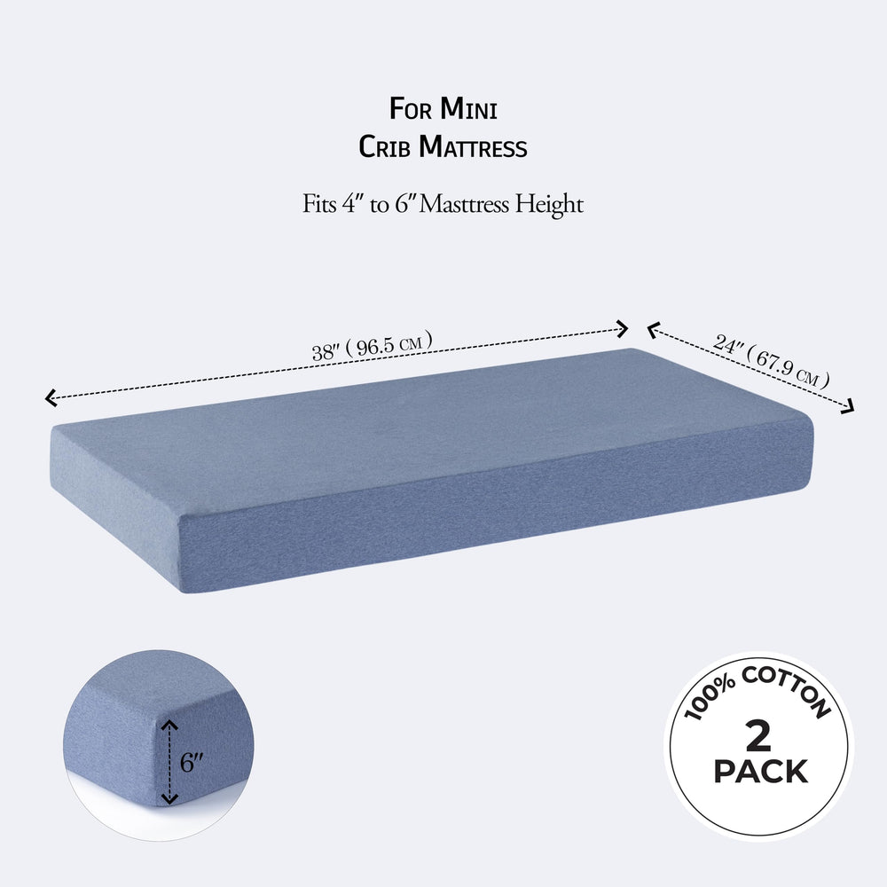 Dreamology Mini Crib Sheet on 24x38 mattress highlights perfect size for mini cribs.