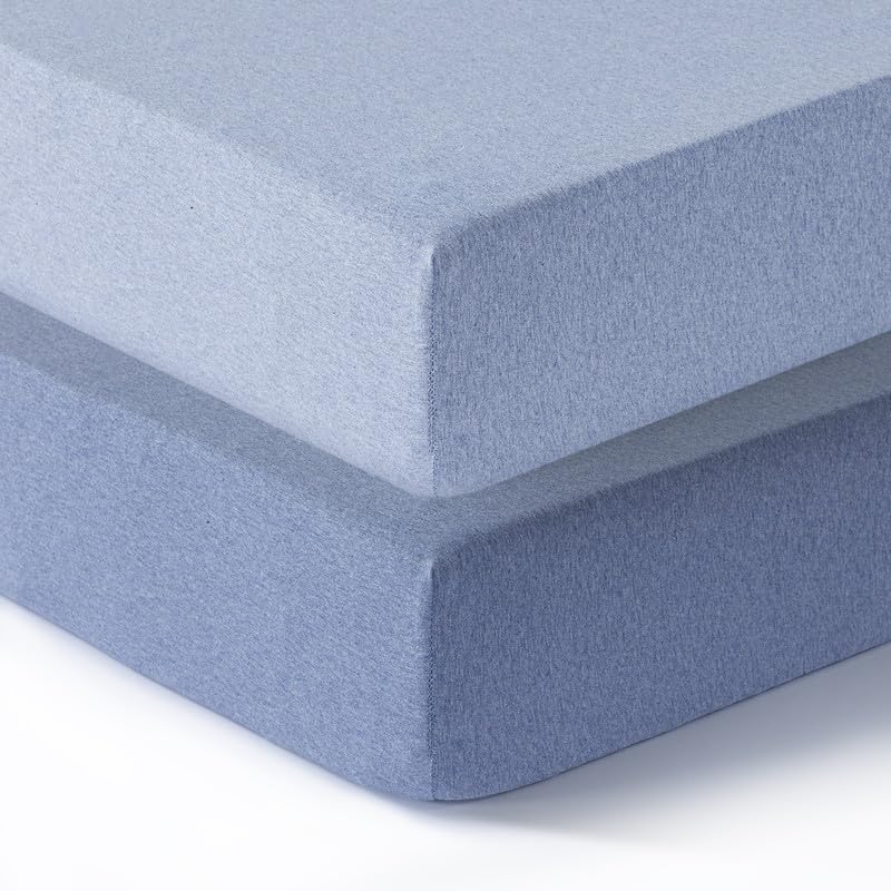 Dreamology standard crib sheet sky blue on mattress showing soft cotton feel