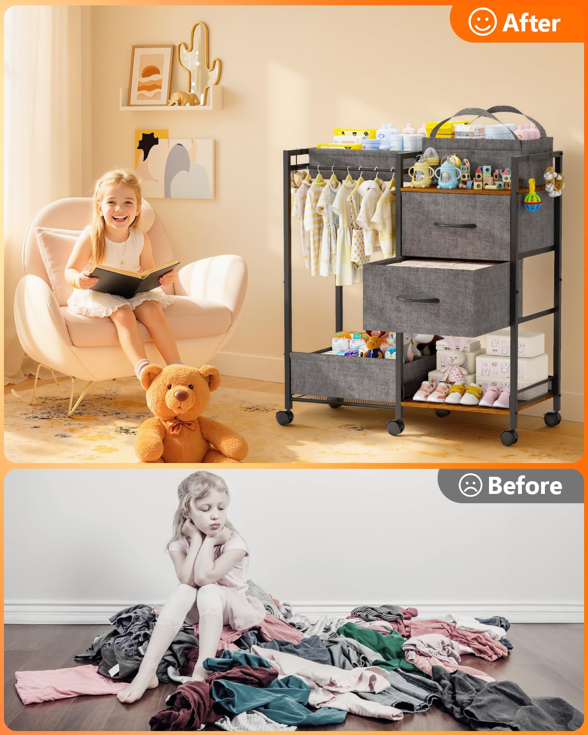 DreamPine baby storage cart drawers with soft-close storage.