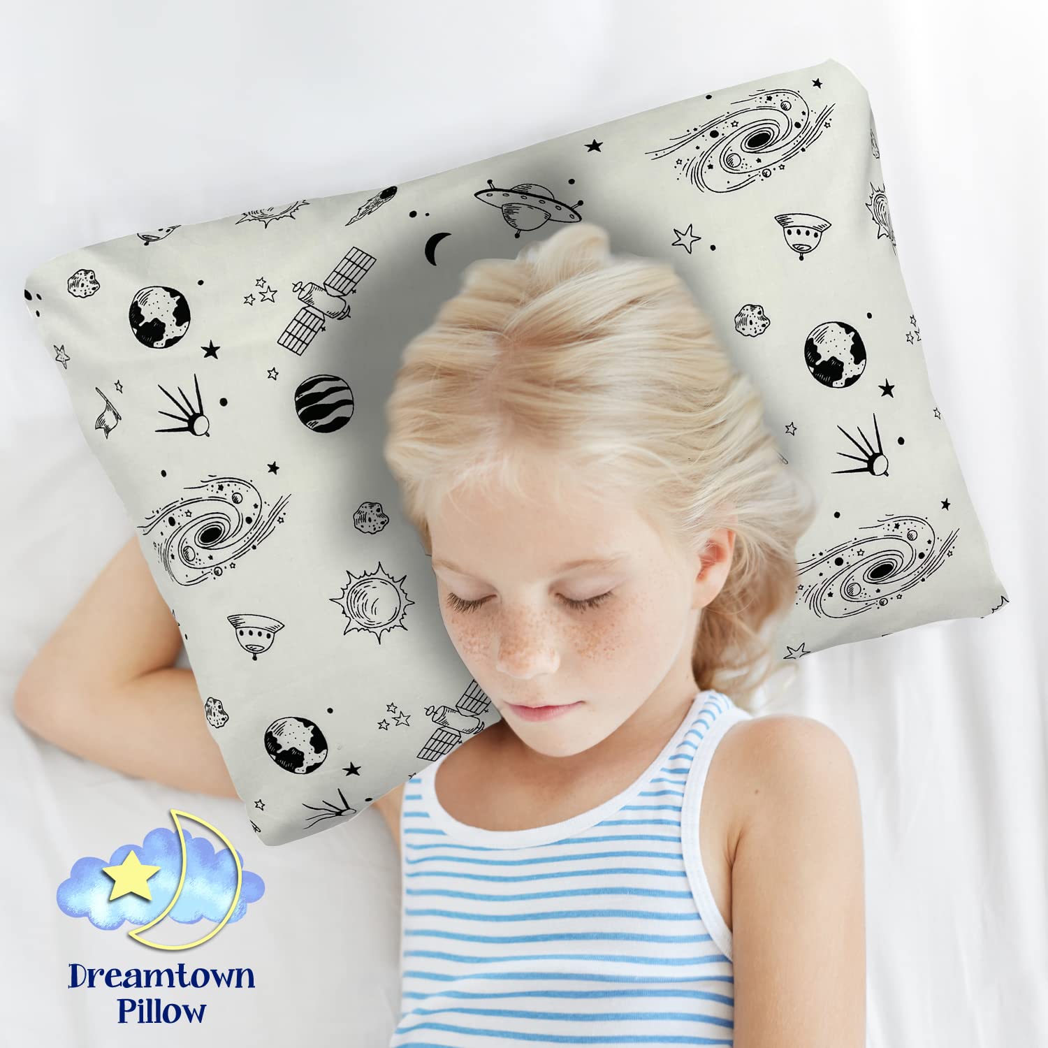 Dreamtown Kids toddler pillow travel-friendly size simplifies naps at daycare or car rides.
