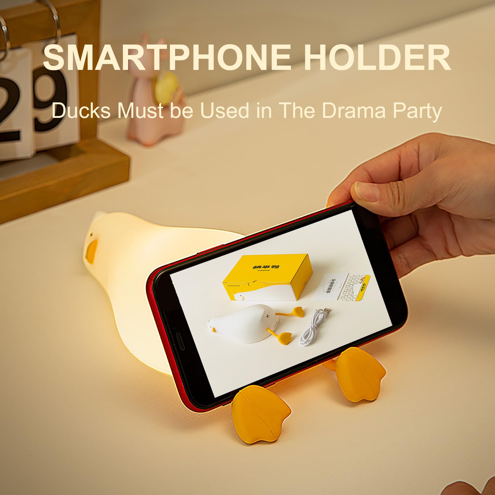 Drecoam Duck Night Light with a rechargeable 1200mAh battery for extended use.