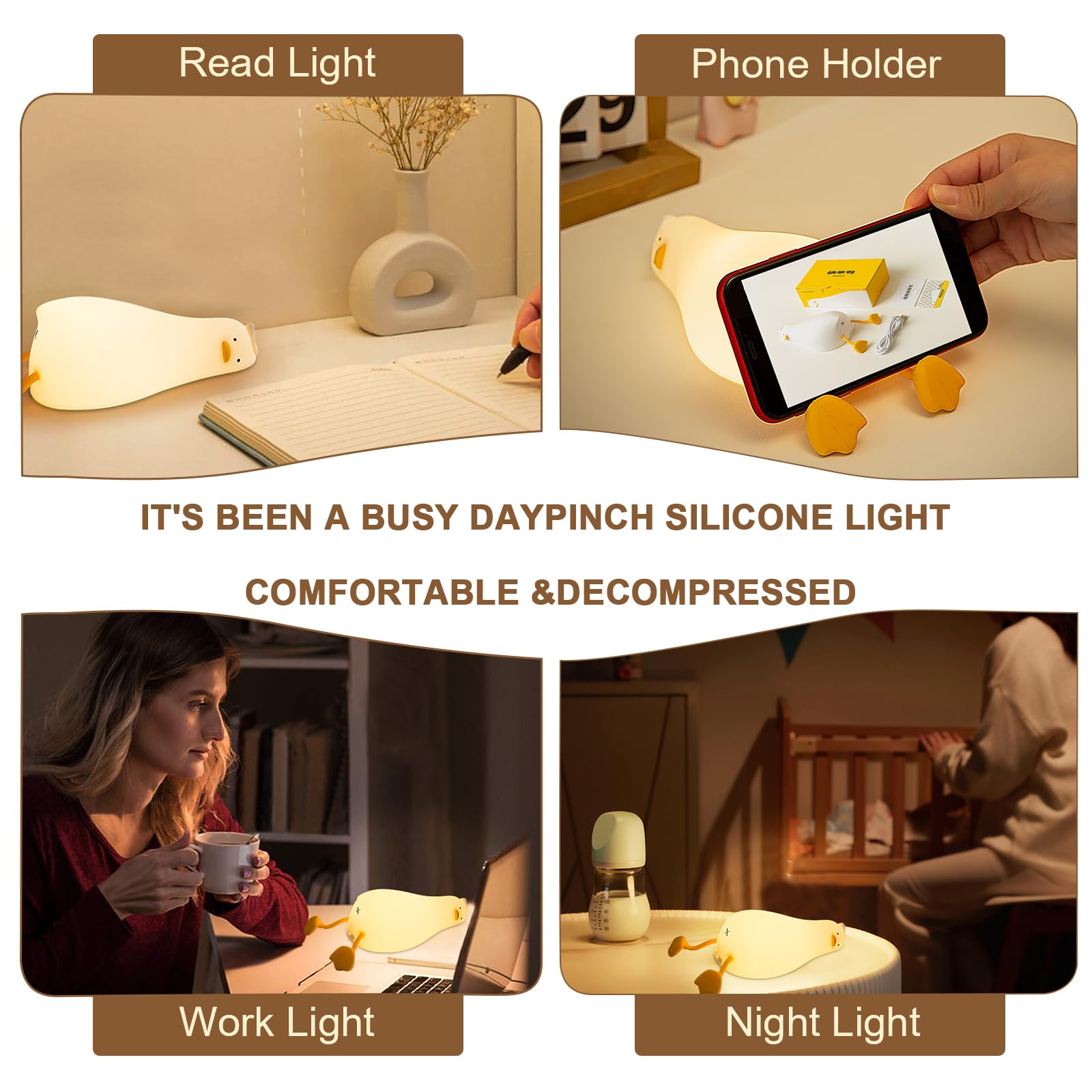 Drecoam Duck Night Light made of soft BPA-free silicone for safe handling.