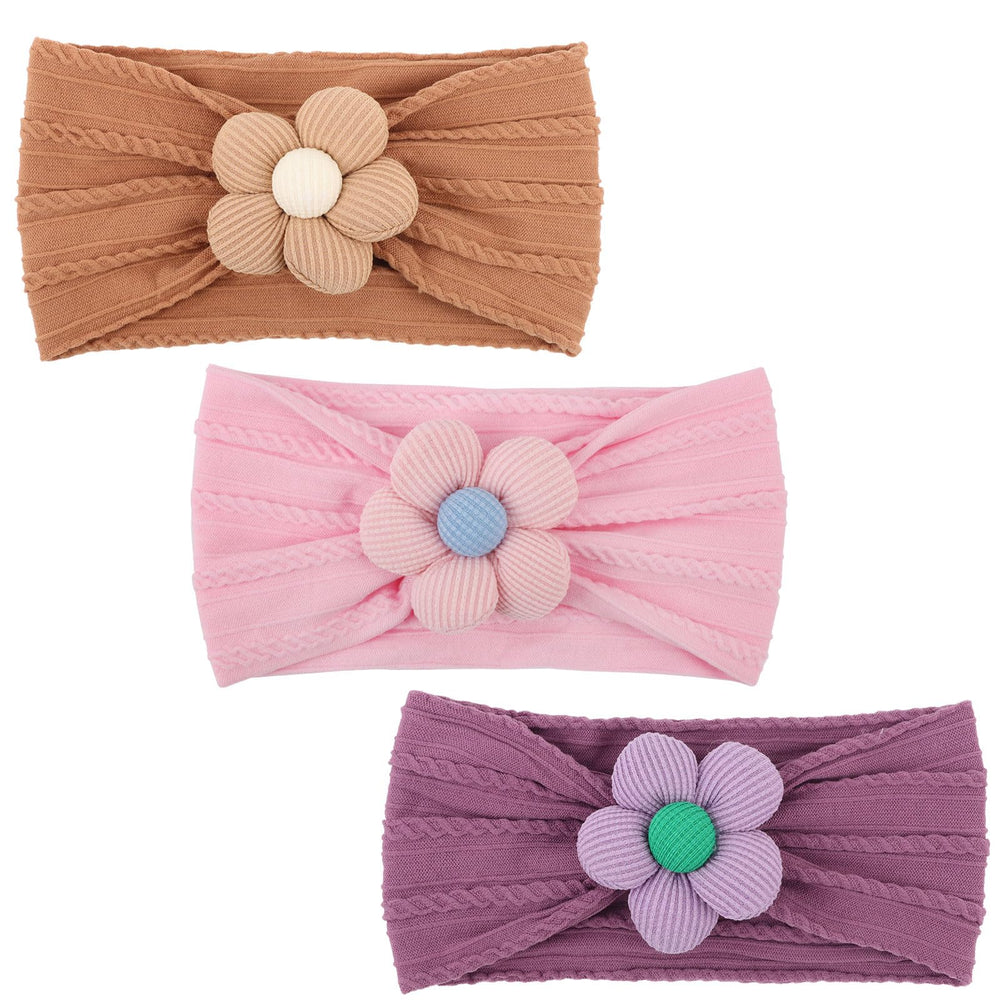 DRESHOW BQUBO baby flower headband closeup shows soft nylon for gentle wear