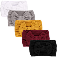 DRESHOW BQUBO baby headband bow closeup shows soft nylon material and gentle fit
